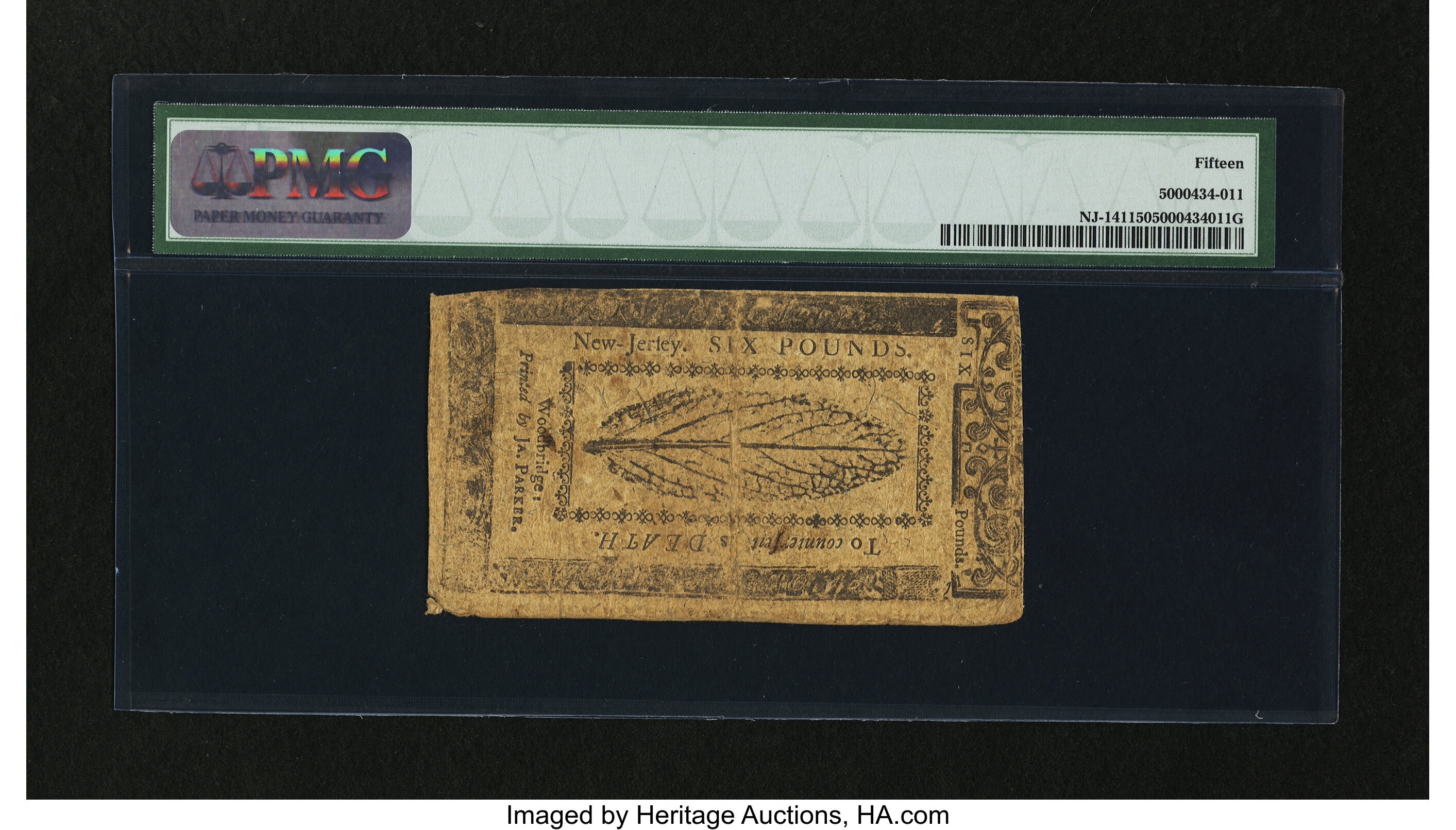 image for: New Jersey April 12, 1760 £6 PMG Choice Fine 15....