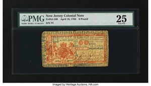 image for: New Jersey April 16, 1764 £6 PMG Very Fine 25....