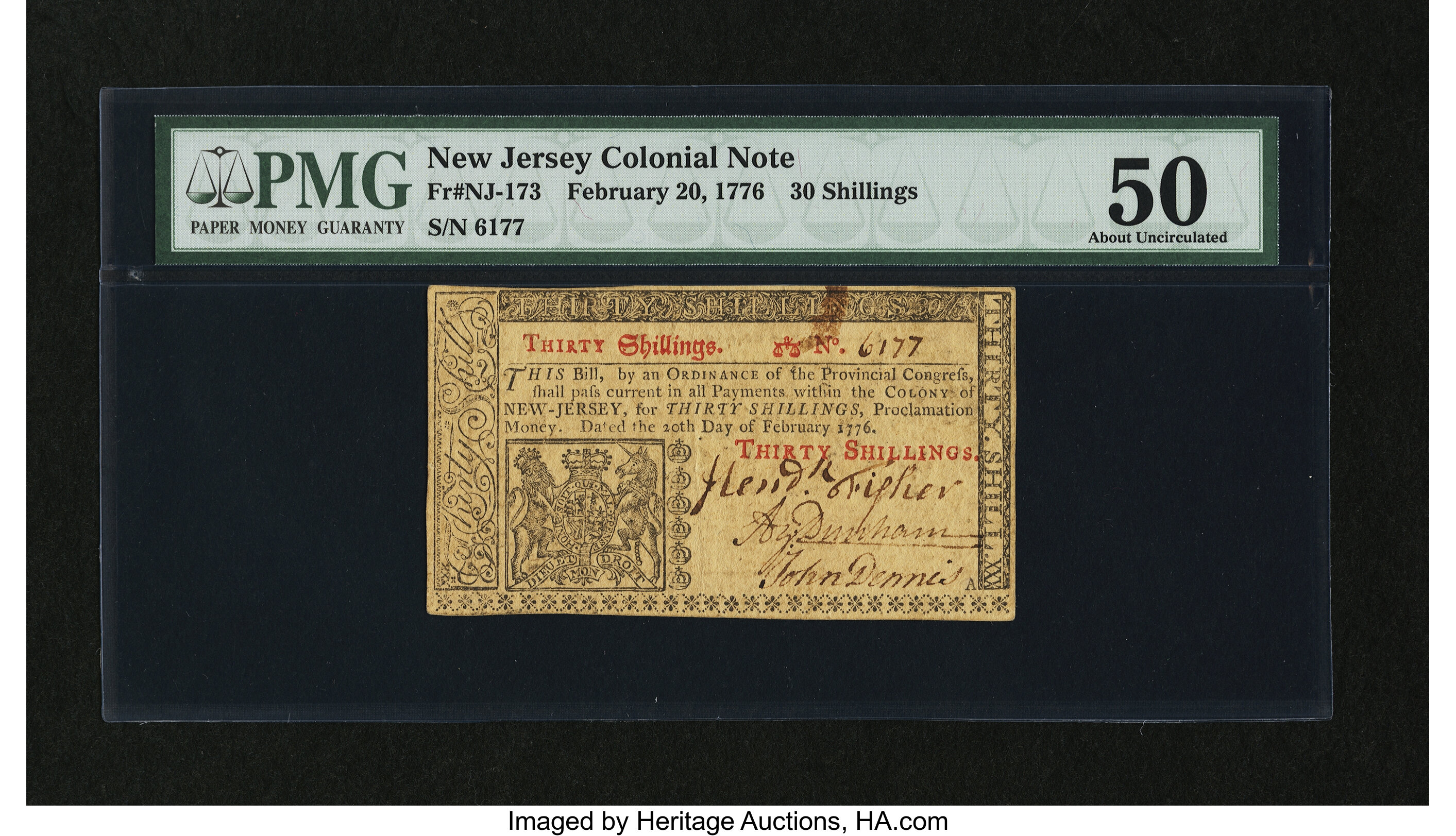 image for: New Jersey February 20, 1776 30s PMG About Uncirculated 50....
