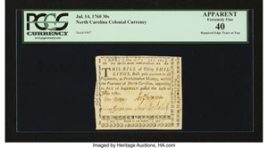 image for: North Carolina July 14, 1760 30s PCGS Apparent Extremely Fine 40....