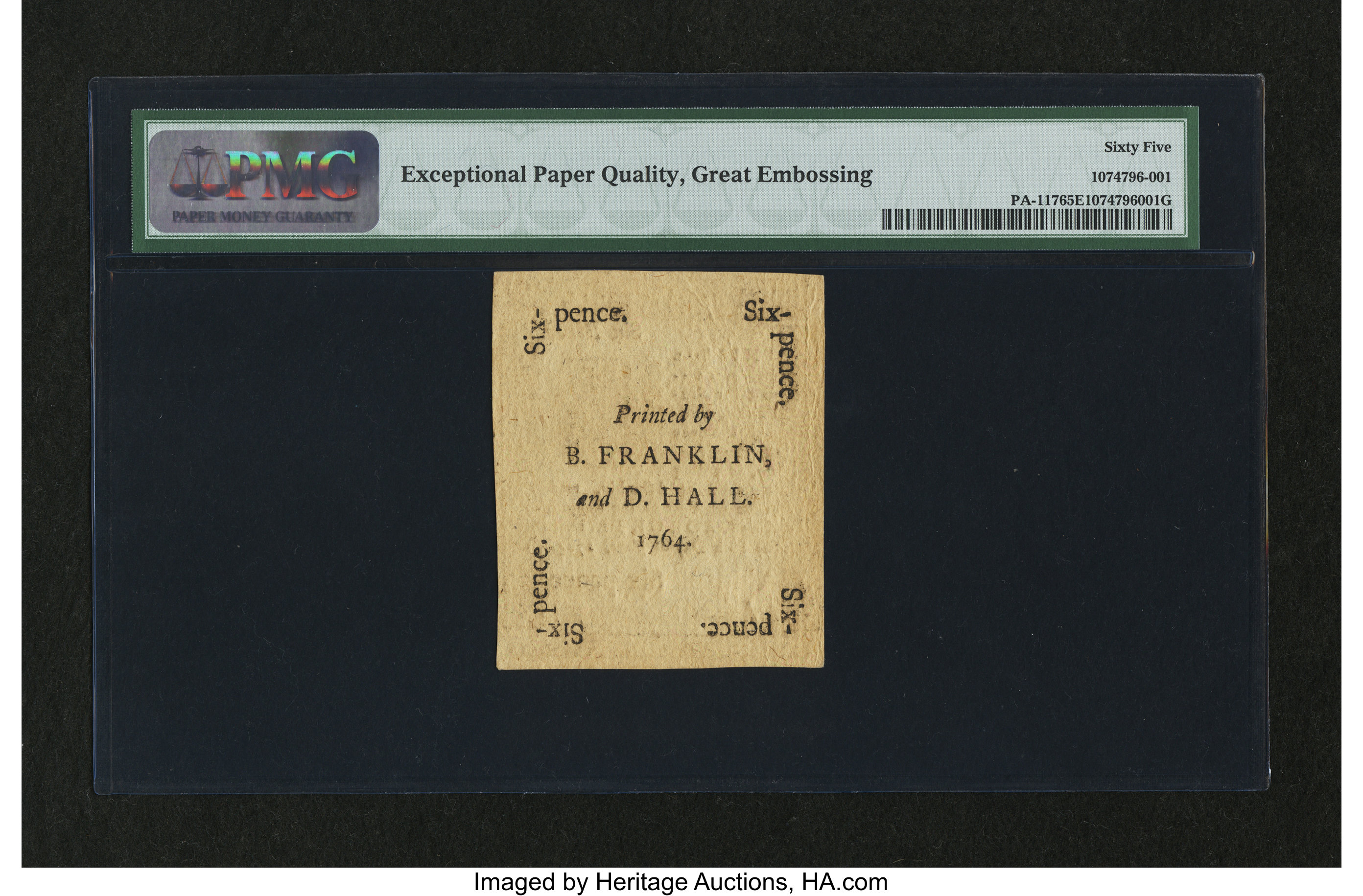 image for: Pennsylvania June 18, 1764 6d PMG Gem Uncirculated 65 EPQ....