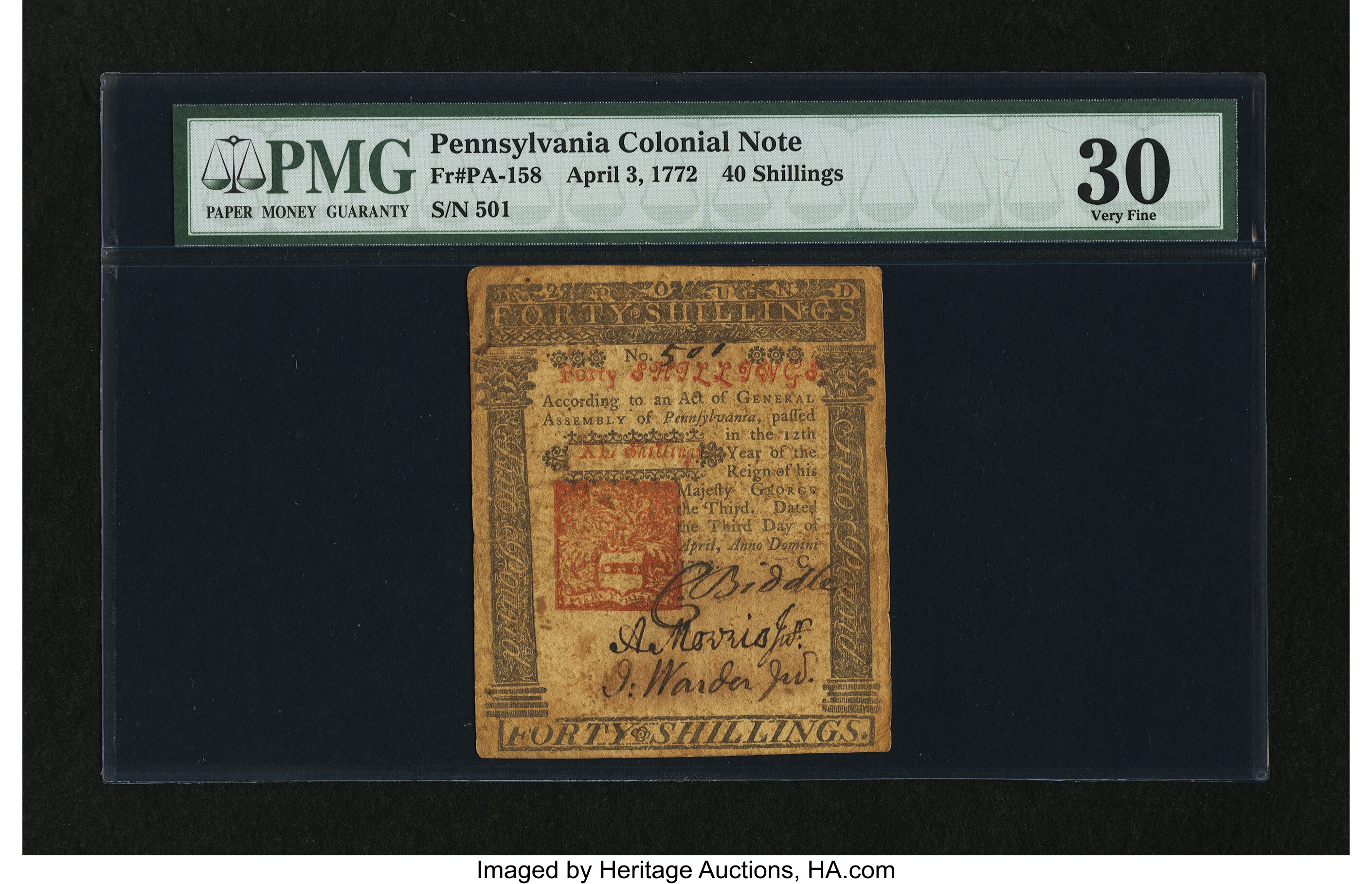 image for: Pennsylvania April 3, 1772 40s PMG Very Fine 30....