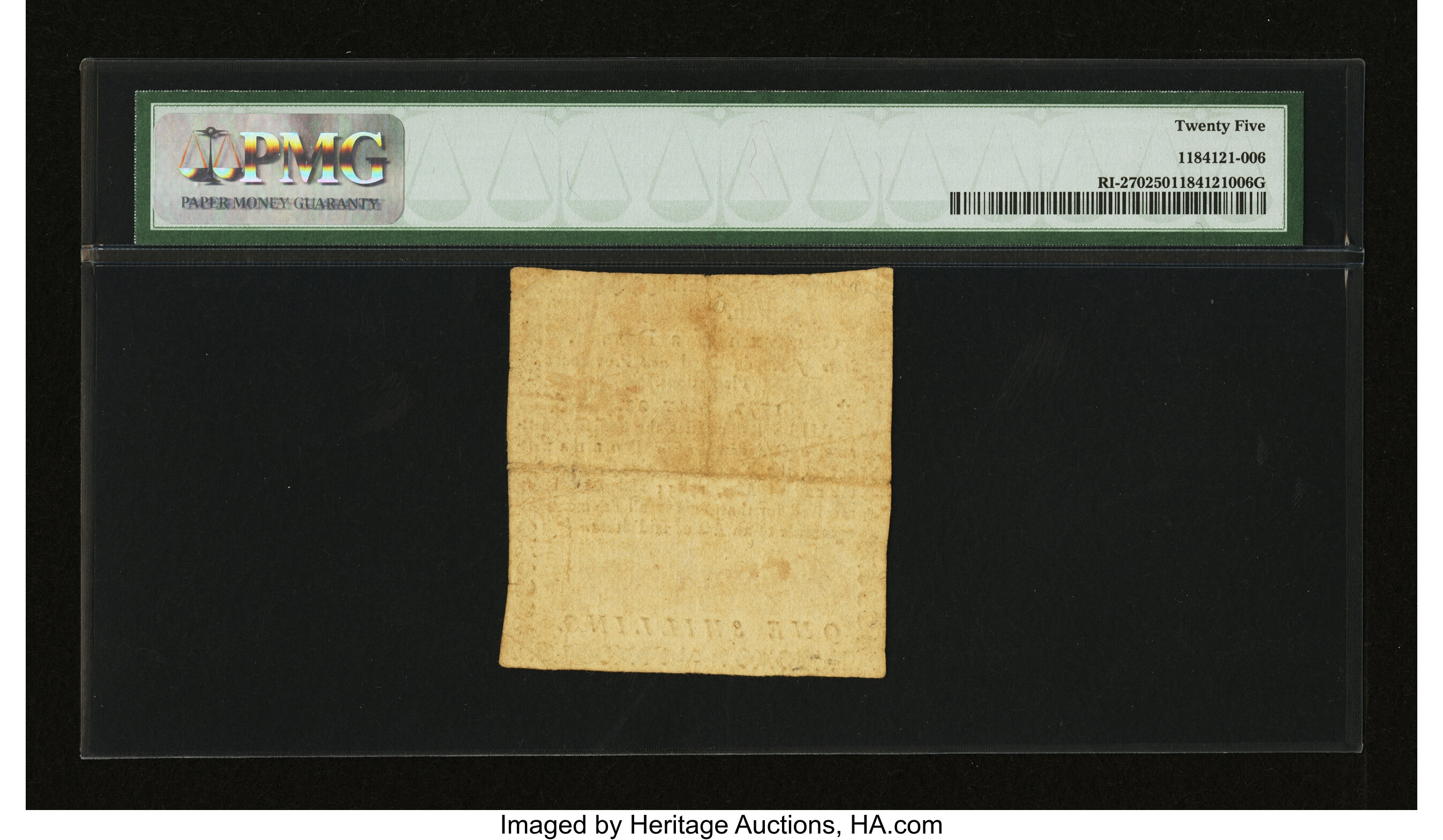 image for: Rhode Island May 22, 1777 $1/6 PMG Very Fine 25....