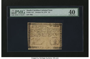 image for: South Carolina October 19, 1776 $4 PMG Extremely Fine 40....