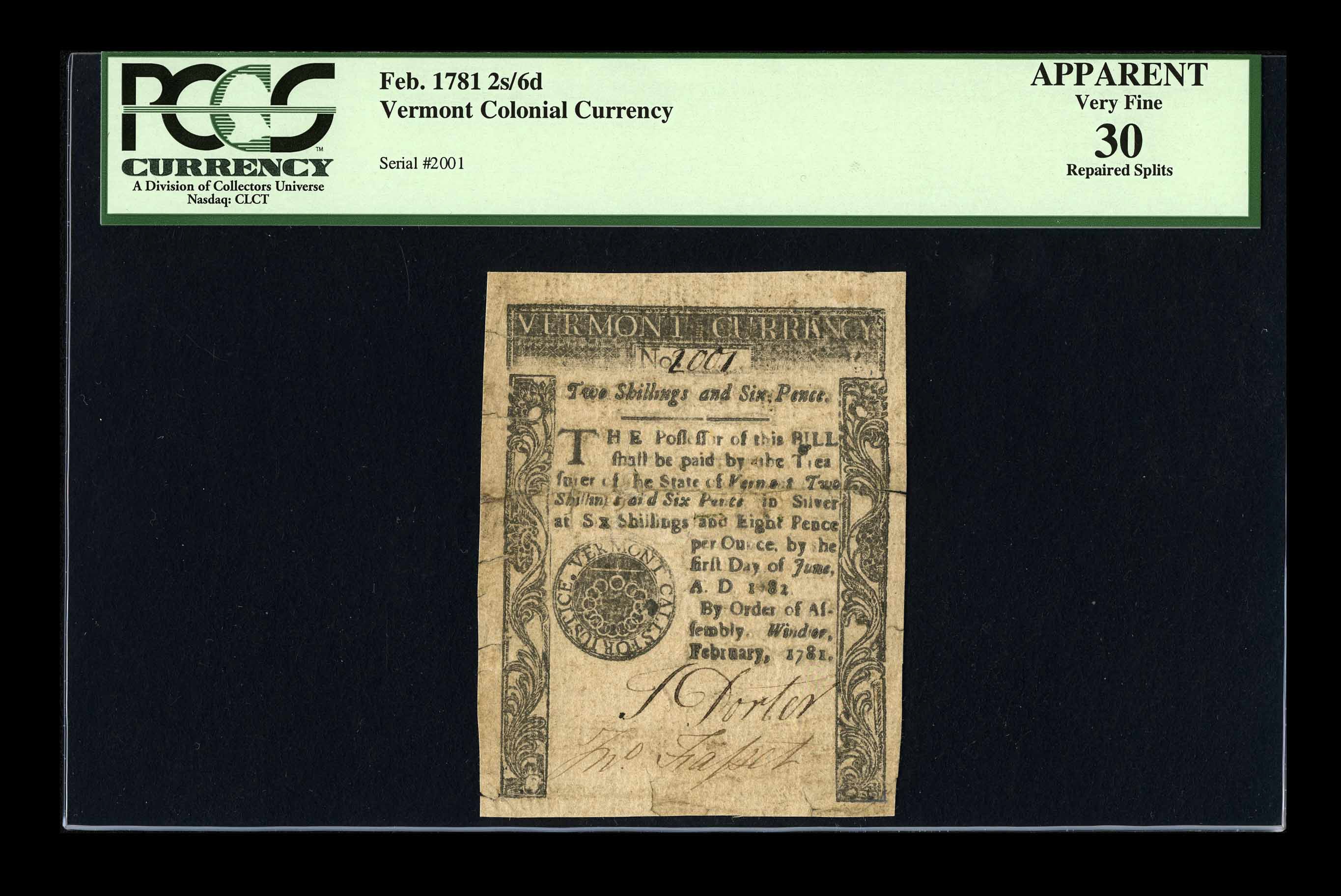 image for: Vermont February 1781 2s6d PCGS Apparent Very Fine 30....