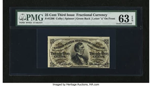 image for: Fr. 1296 25¢ Third Issue Large "a" PMG Choice Uncirculated 63 EPQ....