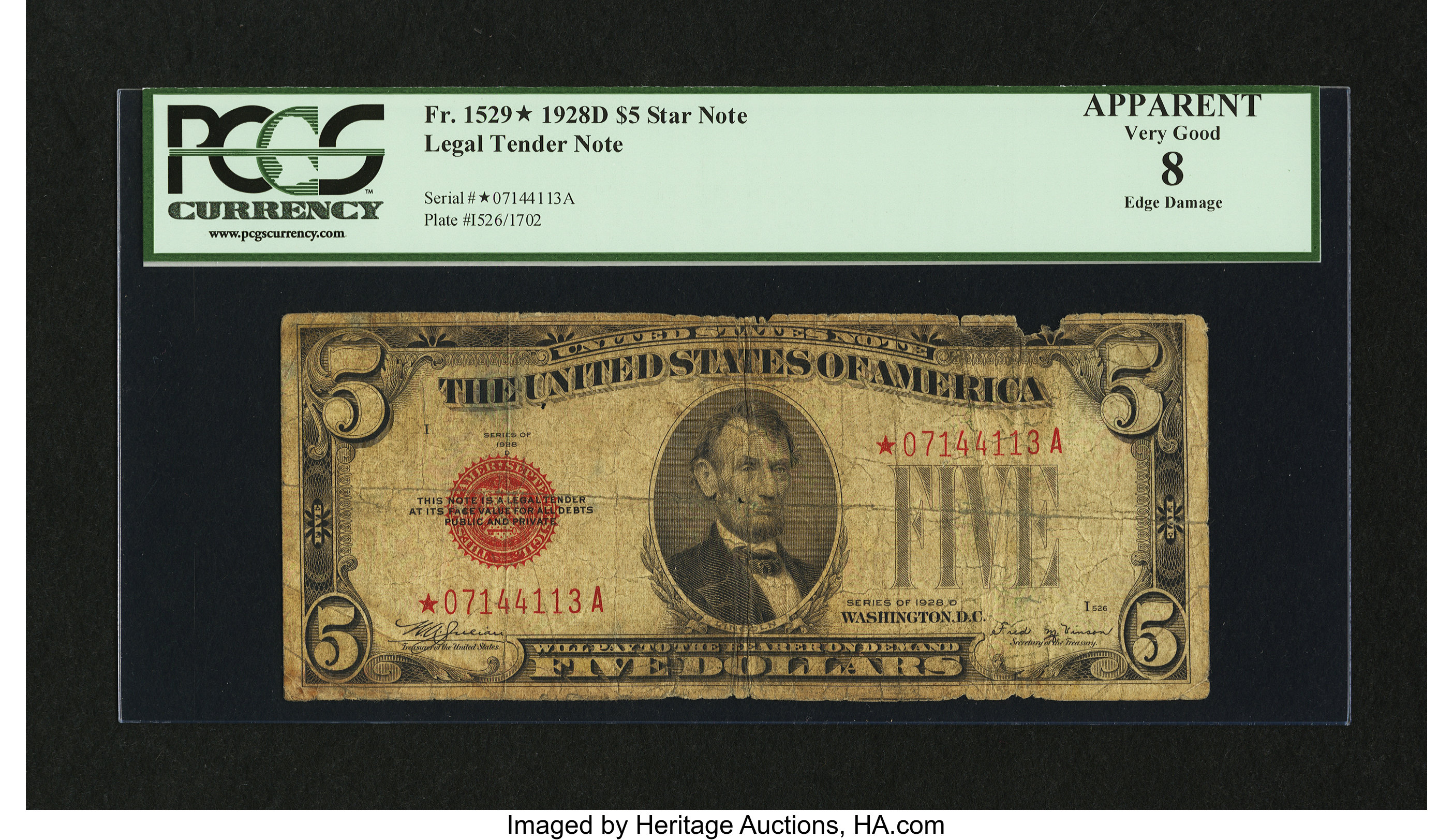 image for: Fr. 1529* $5 1928D Legal Tender Note. Apparent PCGS Very Good 08....
