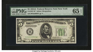 image for: Fr. 1957-B* $5 1934A Federal Reserve Note. PMG Gem Uncirculated 65 EPQ....