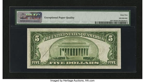 image for: Fr. 1957-B* $5 1934A Federal Reserve Note. PMG Gem Uncirculated 65 EPQ....