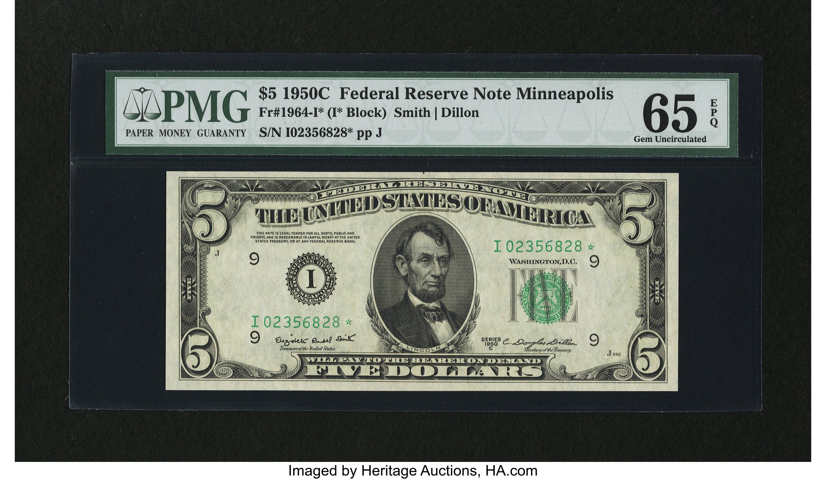 image for: Fr. 1964-I* $5 1950C Federal Reserve Note. PMG Gem Uncirculated 65 EPQ....