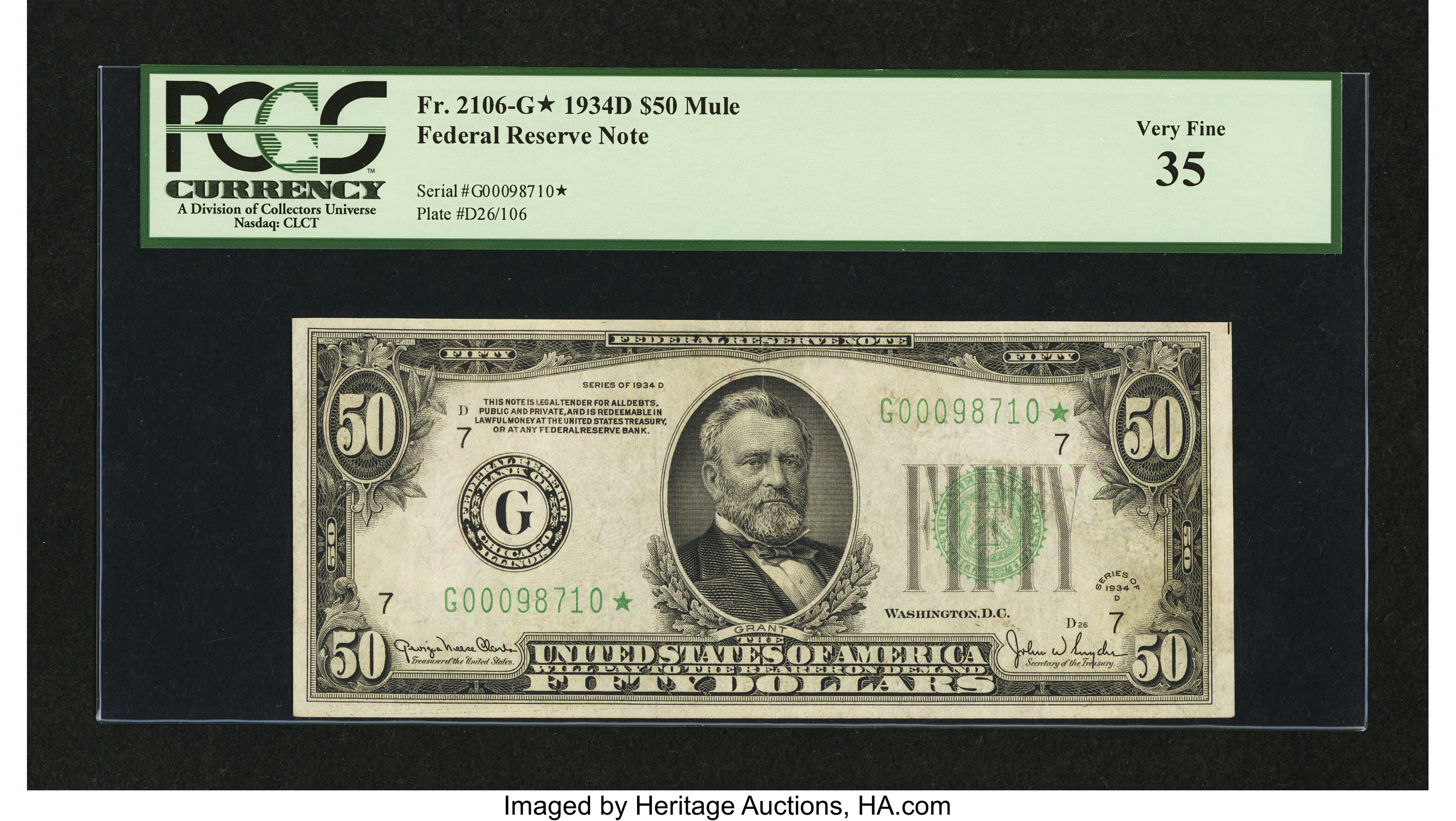 image for: Fr. 2106-G* $50 1934D Federal Reserve Note. PCGS Very Fine 35....