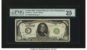 image for: Fr. 2210-C $1000 1928 Federal Reserve Note. PMG Very Fine 25....