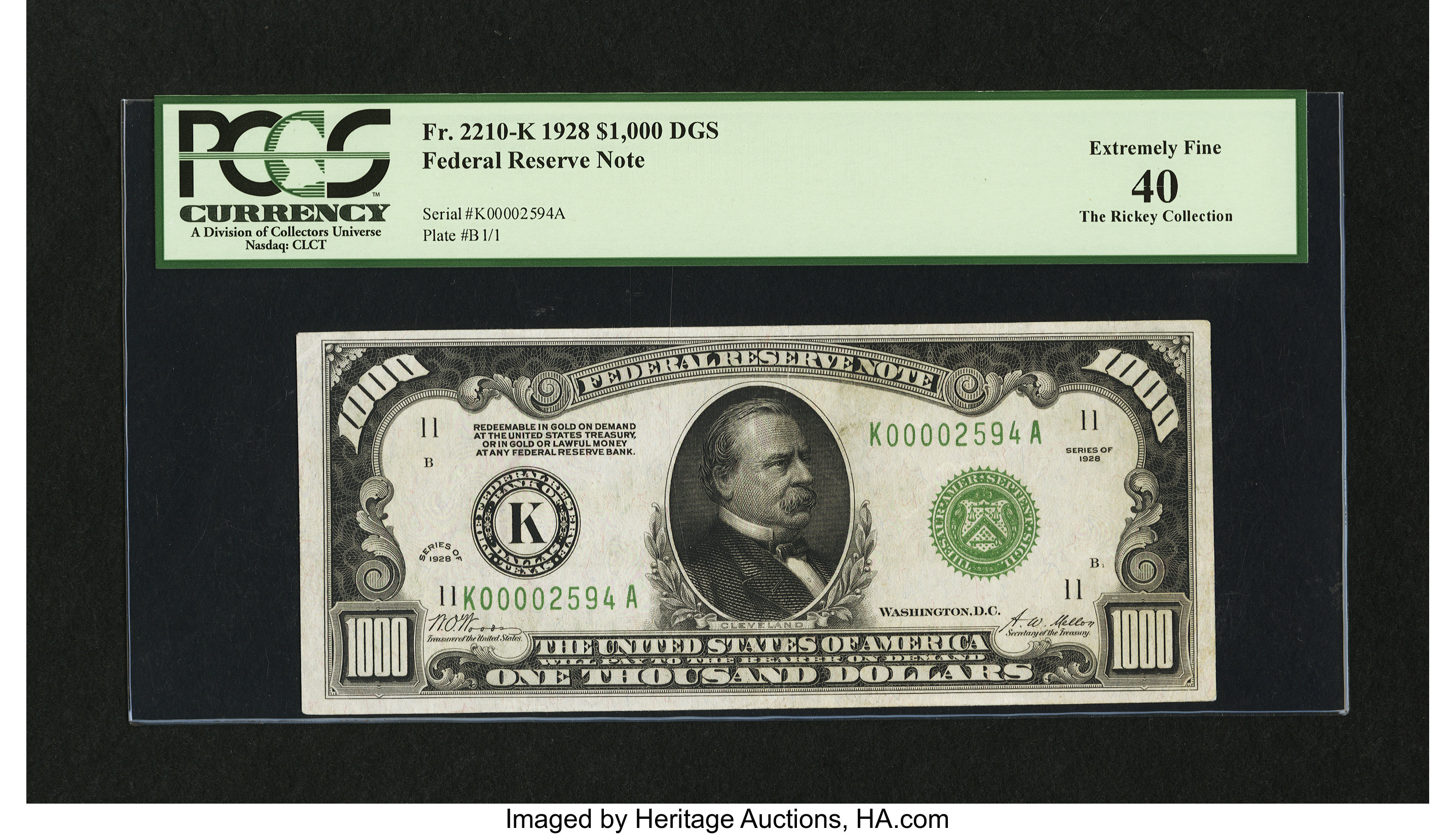 image for: Fr. 2210-K $1000 1928 Federal Reserve Note. PCGS Extremely Fine 40....