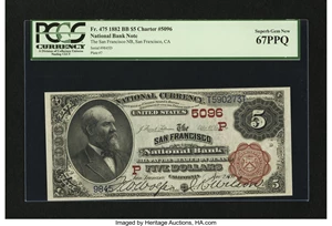 image for: San Francisco, CA - $5 1882 Brown Back Fr. 475 The San Francisco NB Ch. # (P)5096...