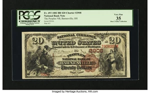 image for: Barnesville, OH - $20 1882 Brown Back Fr. 493 The Peoples NB Ch. # 2908...