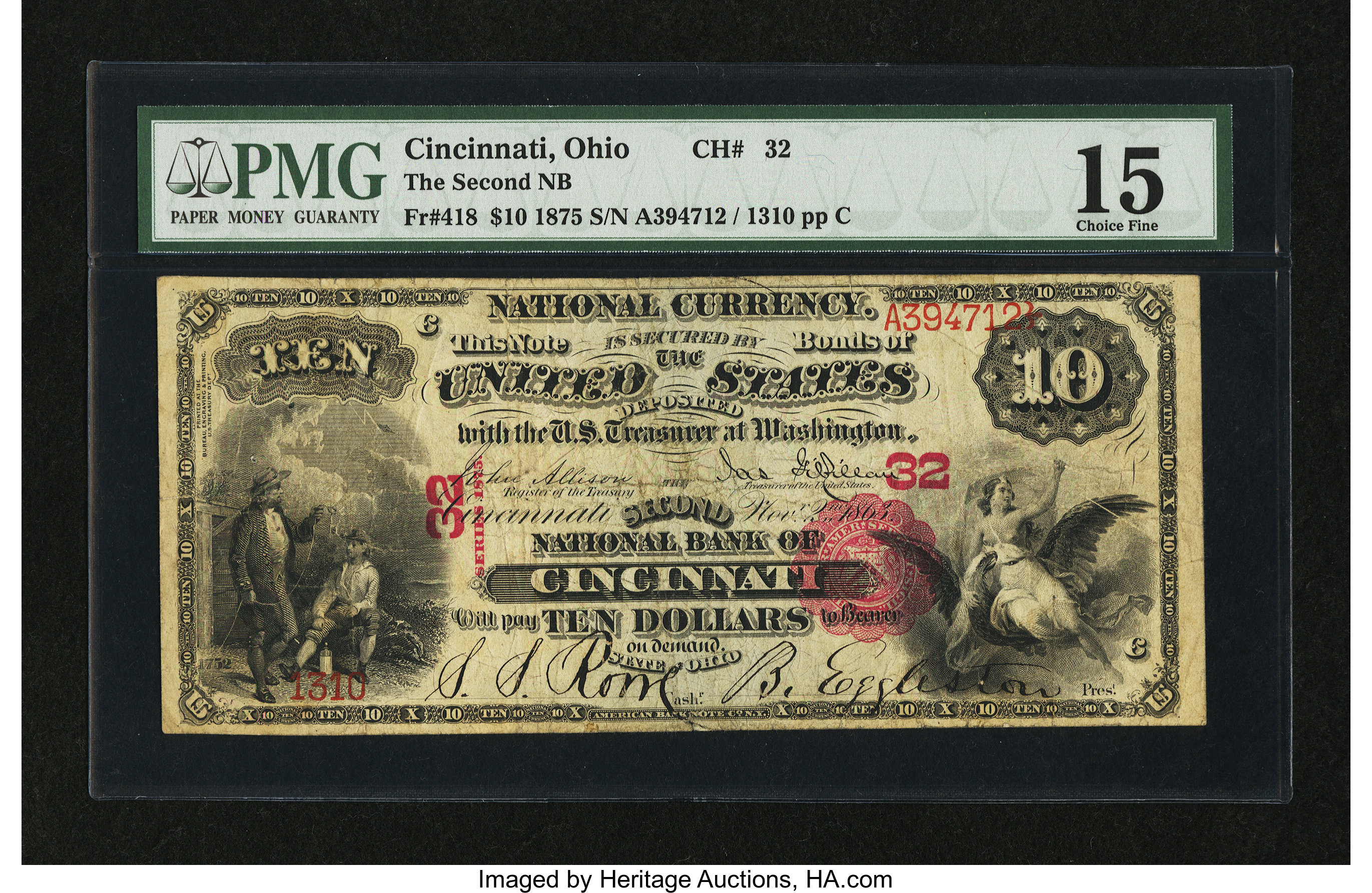 image for: Cincinnati, OH - $10 1875 Fr. 418 The Second NB Ch. # 32...