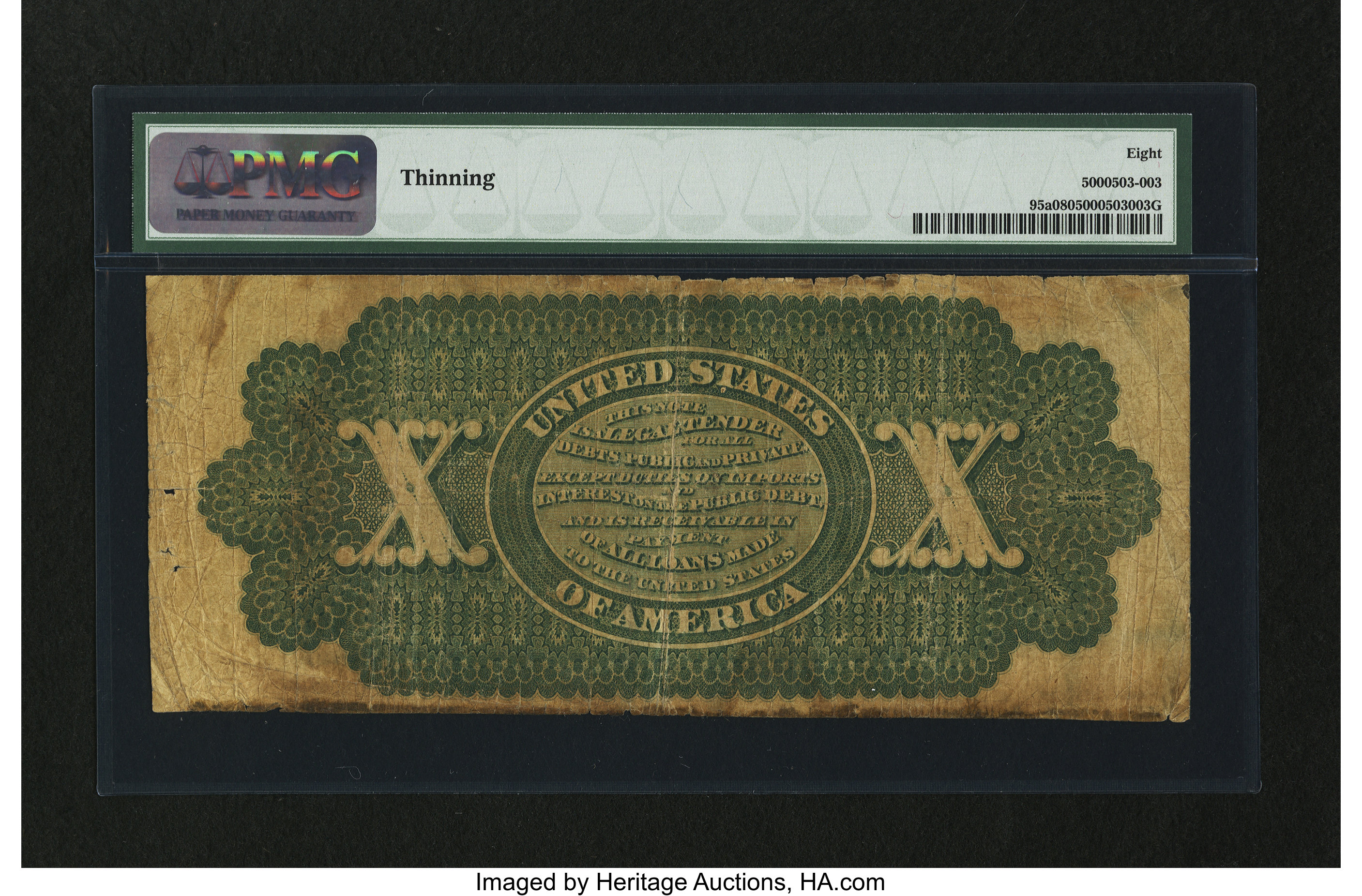 image for: Fr. 95a $10 1863 Legal Tender PMG Very Good 8....