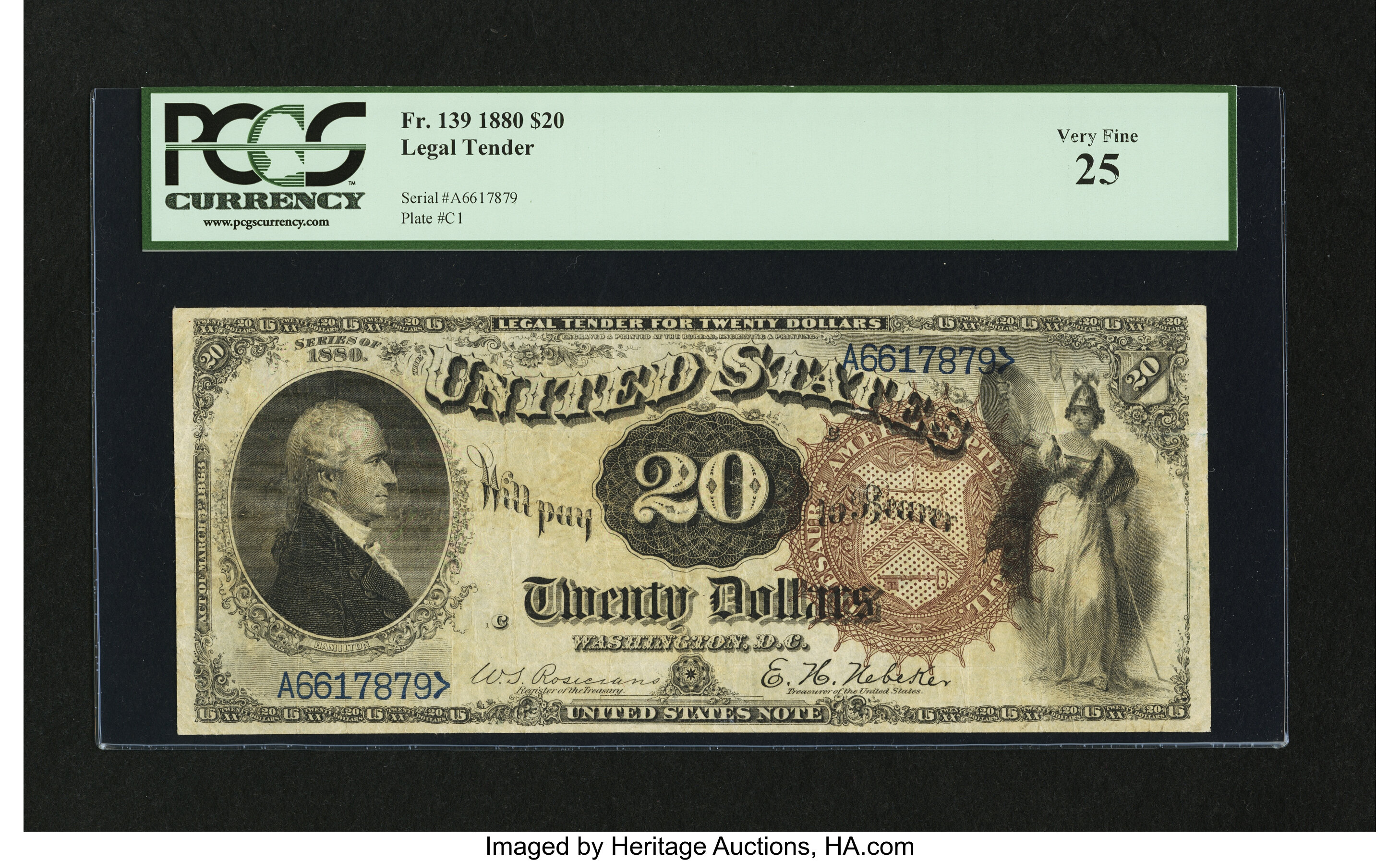 image for: Fr. 139 $20 1880 Legal Tender PCGS Very Fine 25....