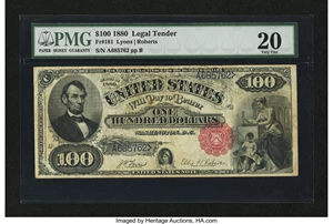image for: Fr. 181 $100 1880 Legal Tender PMG Very Fine 20....