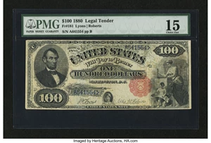 image for: Fr. 181 $100 1880 Legal Tender PMG Choice Fine 15....