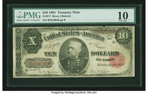 image for: Fr. 371 $10 1891 Treasury Note PMG Very Good 10....