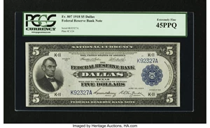 image for: Fr. 807 $5 1918 Federal Reserve Bank Note PCGS Extremely Fine 45PPQ....