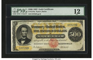 image for: Fr. 1216a $500 1882 Gold Certificate PMG Fine 12....