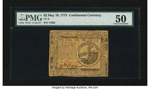 image for: Continental Currency May 10, 1775 $2 PMG About Uncirculated 50....