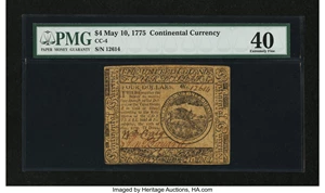 image for: Continental Currency May 10, 1775 $4 PMG Extremely Fine 40....