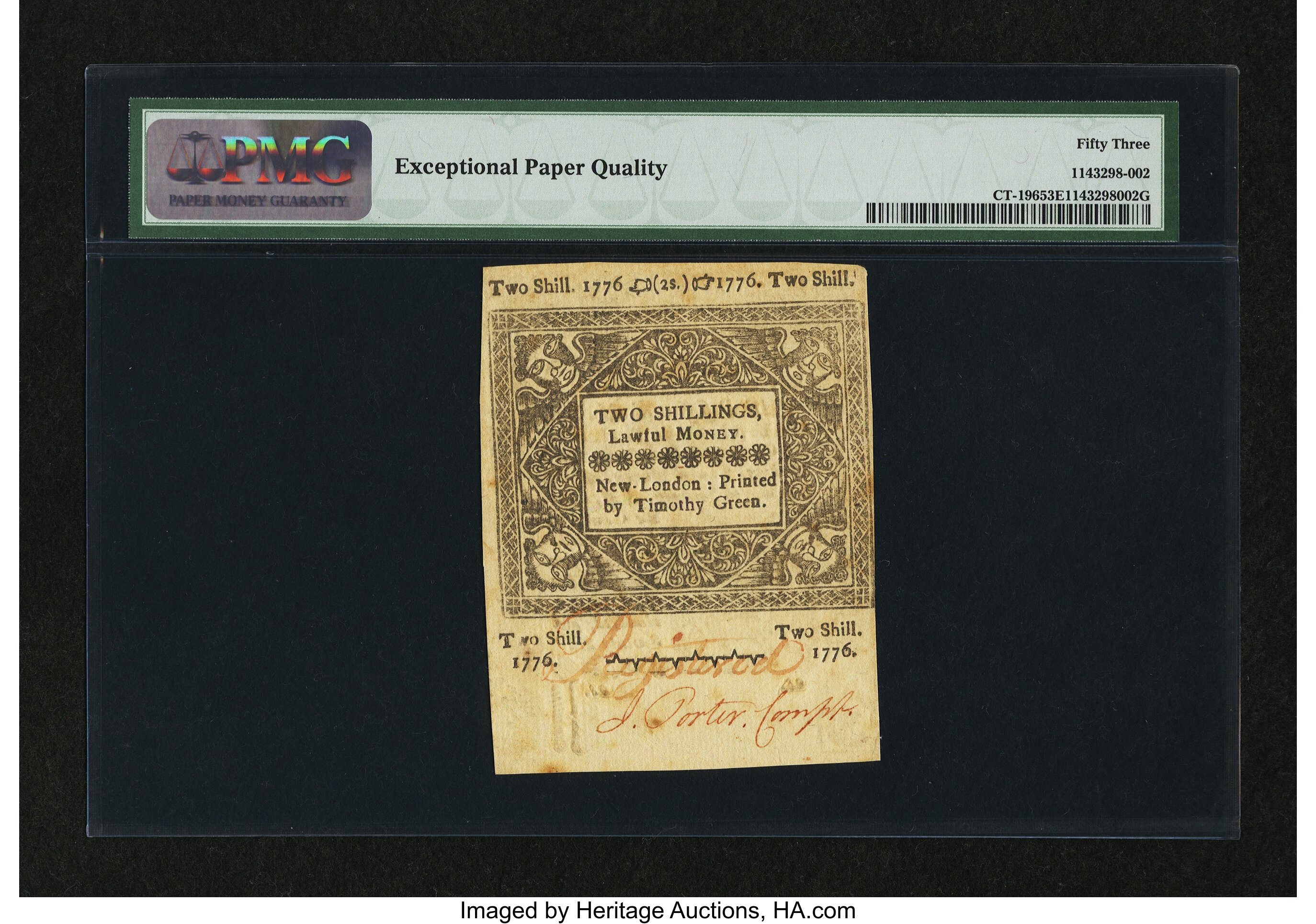 image for: Connecticut June 7, 1776 2s Uncancelled PMG About Uncirculated 53 EPQ....