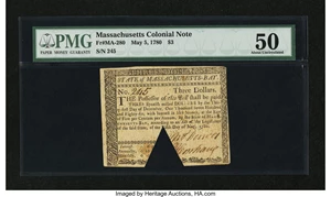 image for: Massachusetts May 5, 1780 $3 PMG About Uncirculated 50....