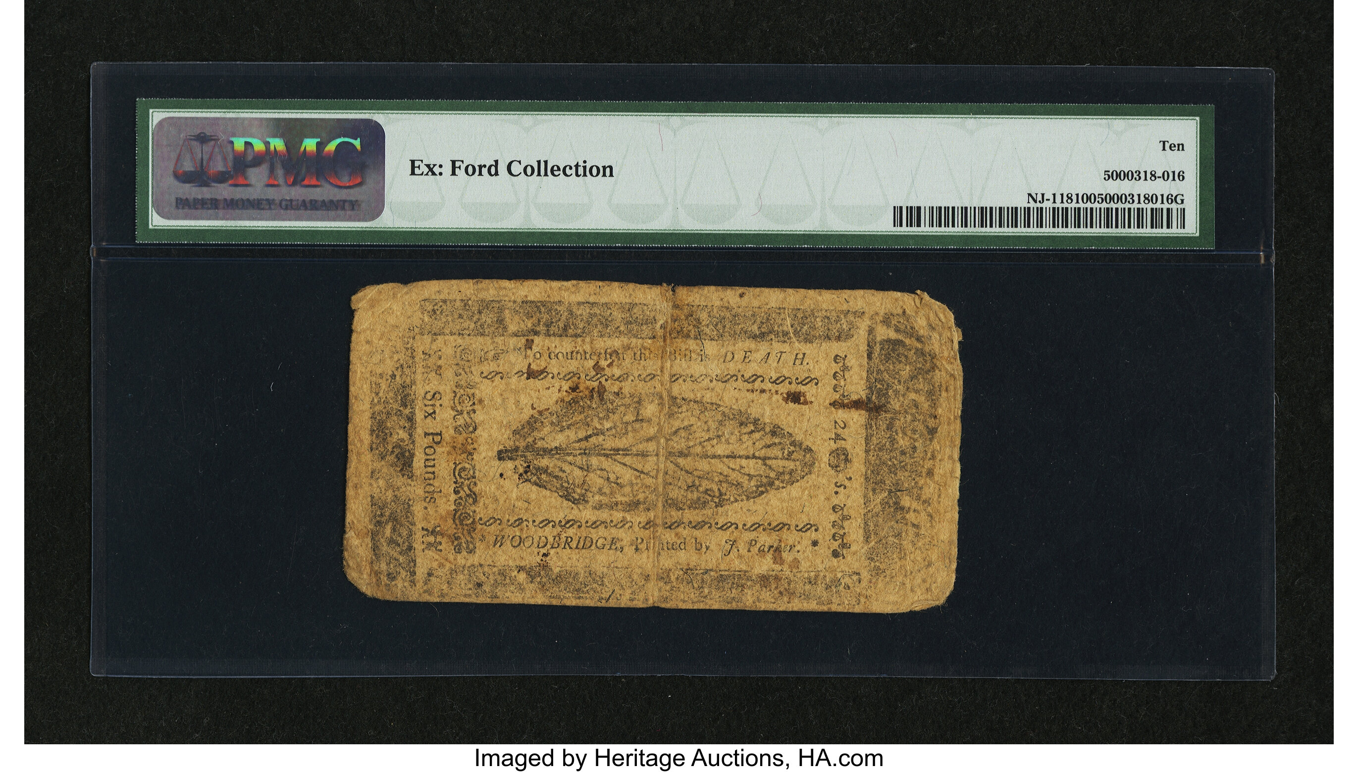 image for: New Jersey May 1, 1758 £6 PMG Very Good 10....