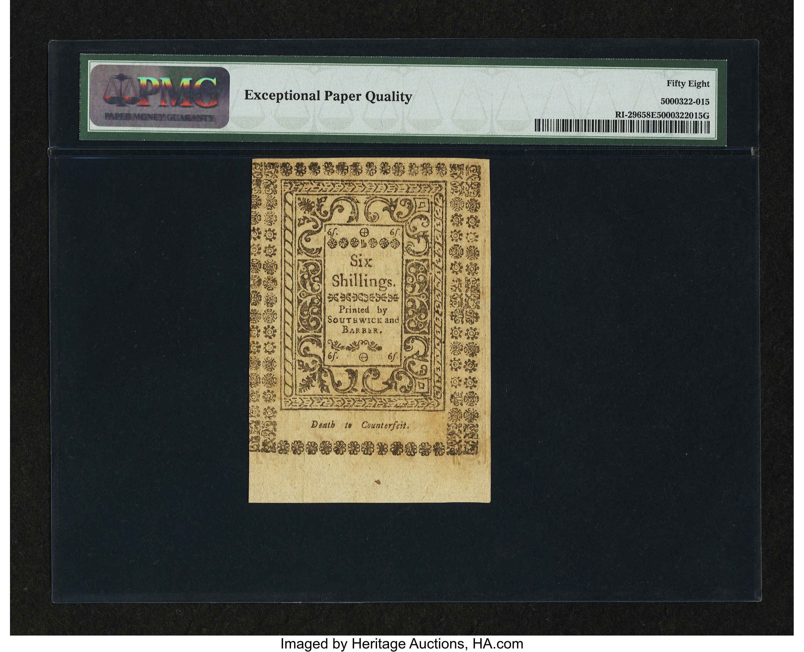 image for: Rhode Island May 1786 6s PMG Choice About Unc 58 EPQ....