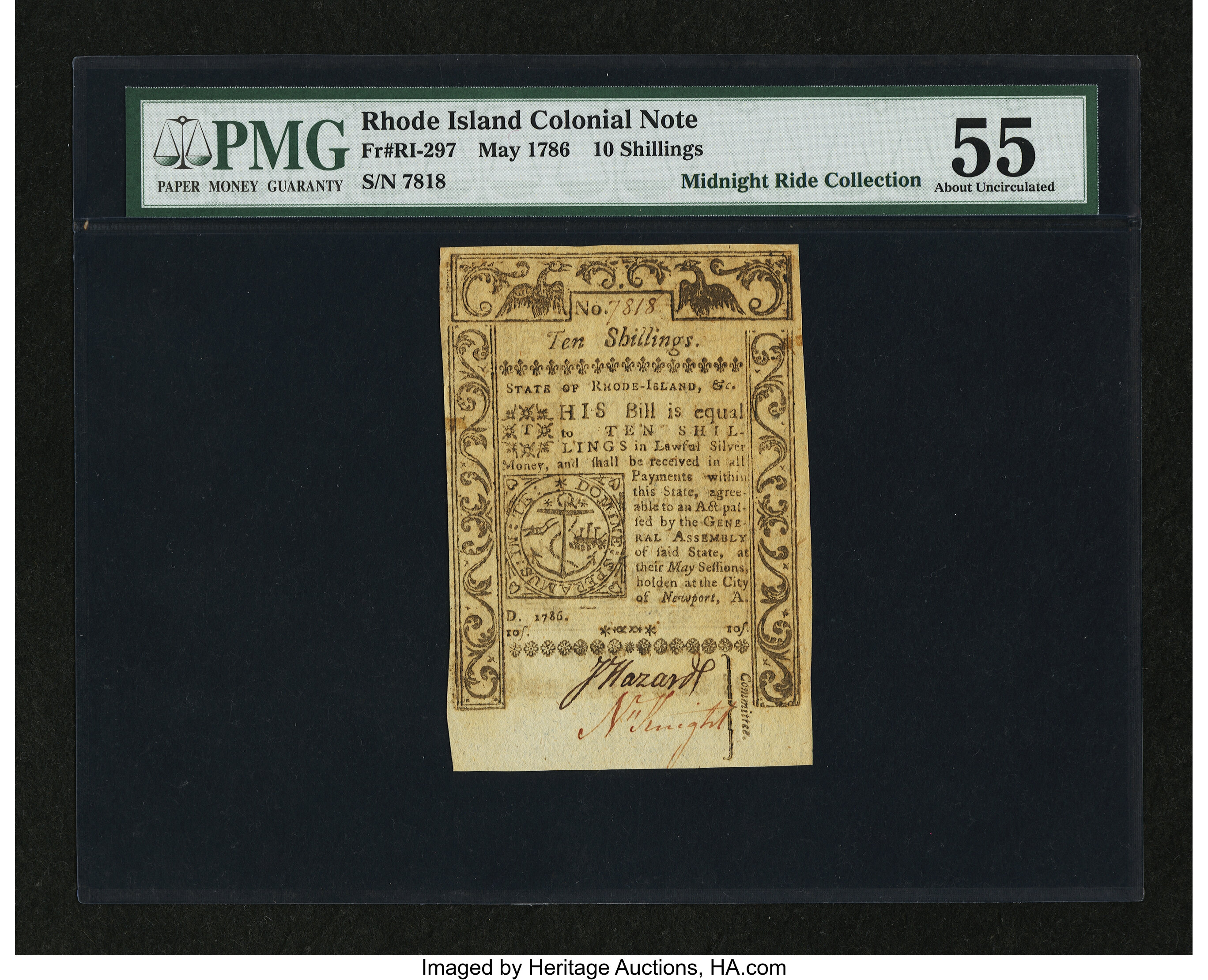image for: Rhode Island May 1786 10s PMG About Uncirculated 55....