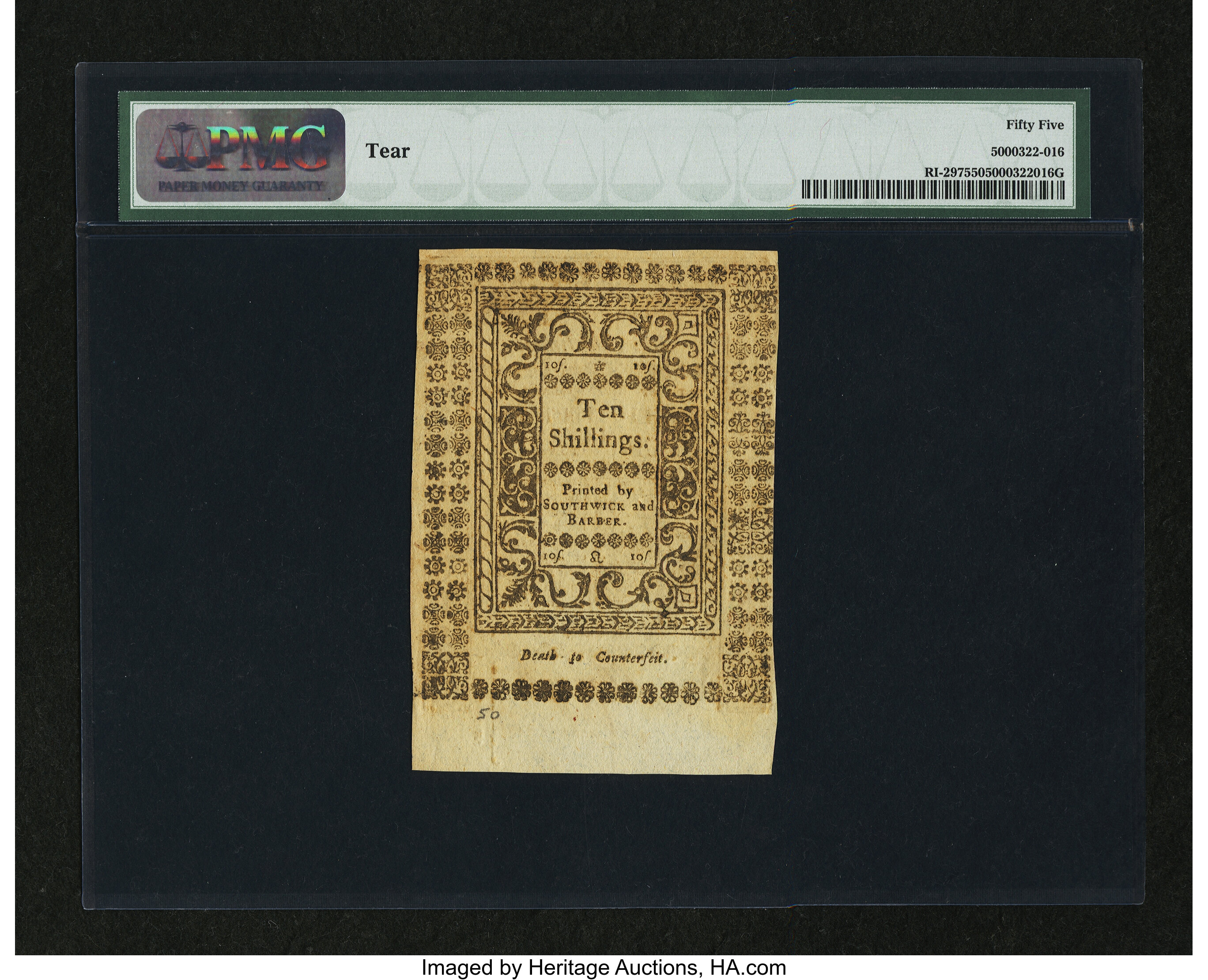 image for: Rhode Island May 1786 10s PMG About Uncirculated 55....