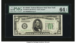 image for: Fr. 1960-B $5 1934D Federal Reserve Note. PMG Choice Uncirculated 64 EPQ....