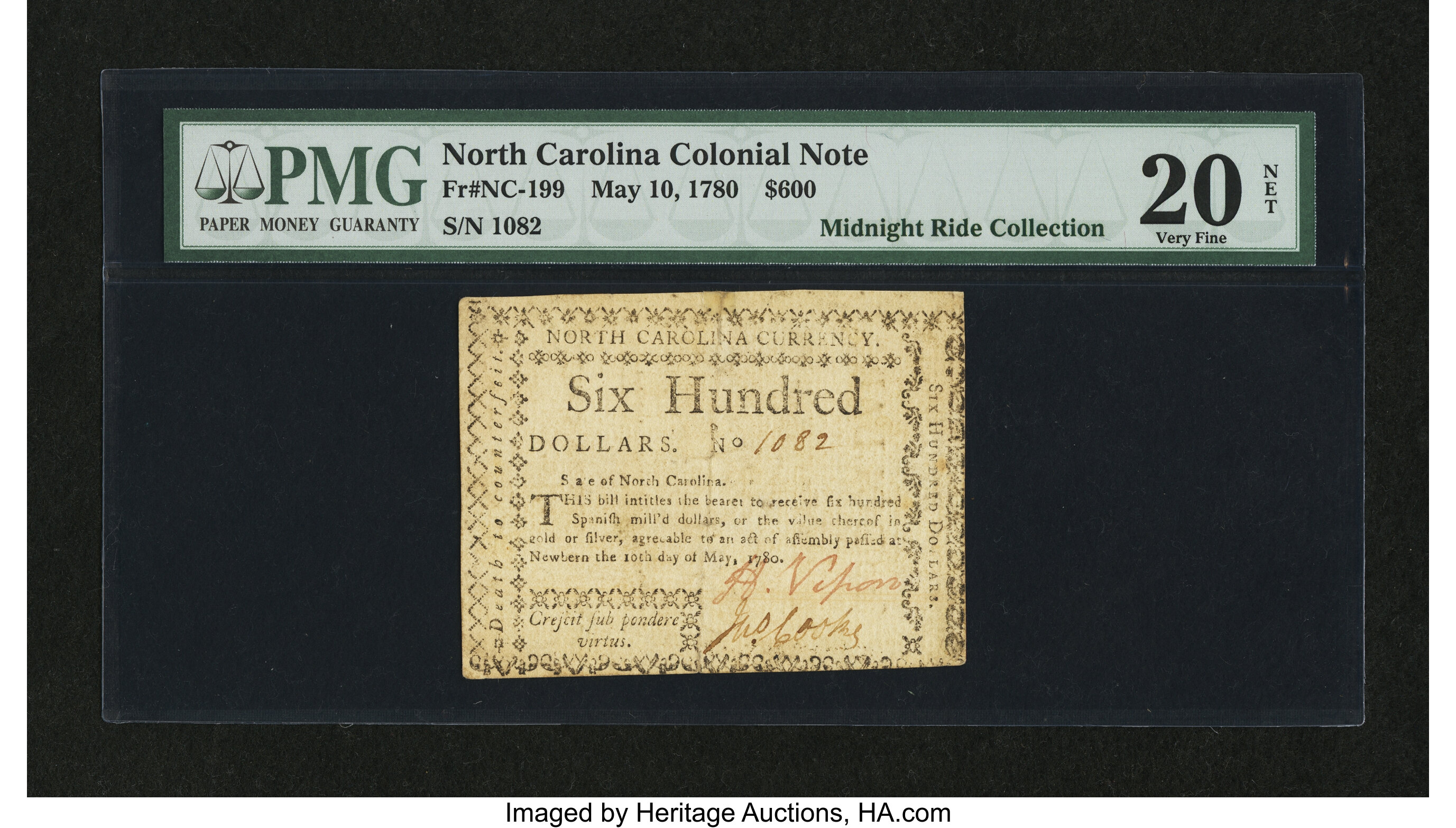 image for: North Carolina May 10, 1780 $600 PMG Very Fine 20 Net....