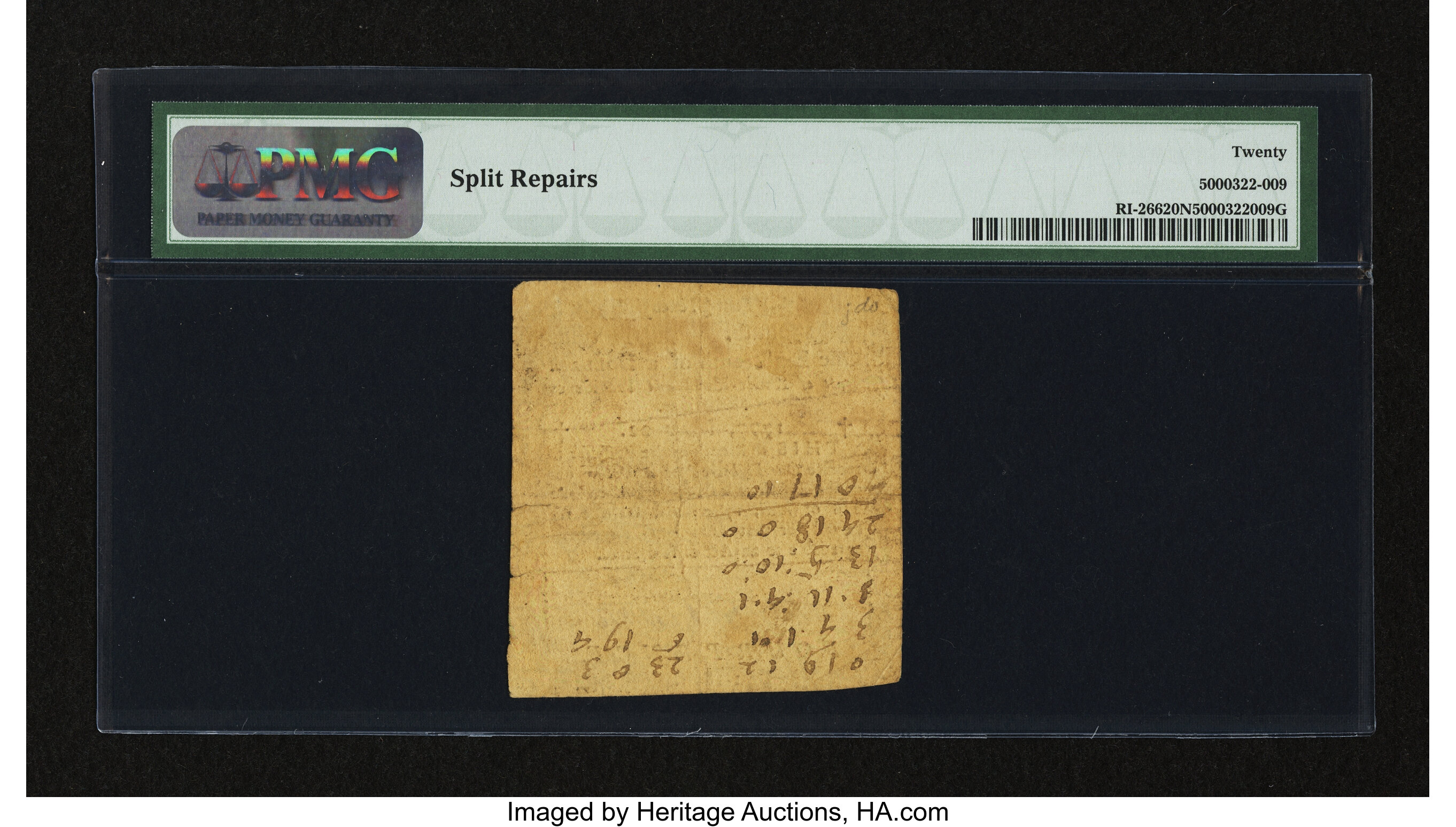 image for: Rhode Island May 22, 1777 $1/18 PMG Very Fine 20 Net....