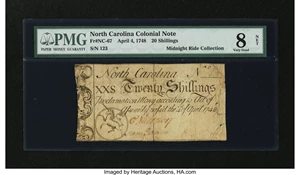 image for: North Carolina April 4, 1748 20s PMG Very Good 8 Net....