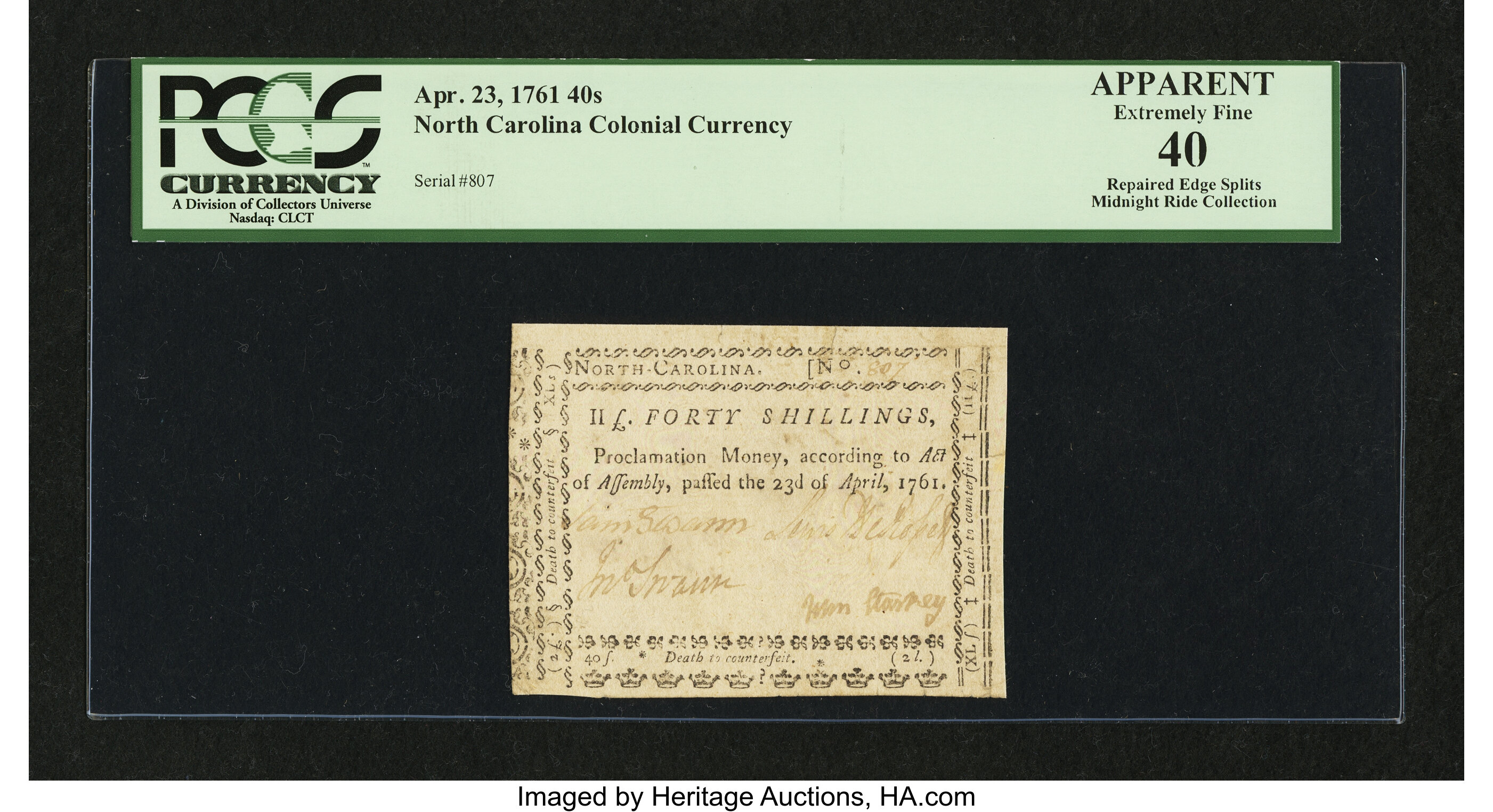 image for: North Carolina April 23, 1761 40s PCGS Apparent Extremely Fine 40....