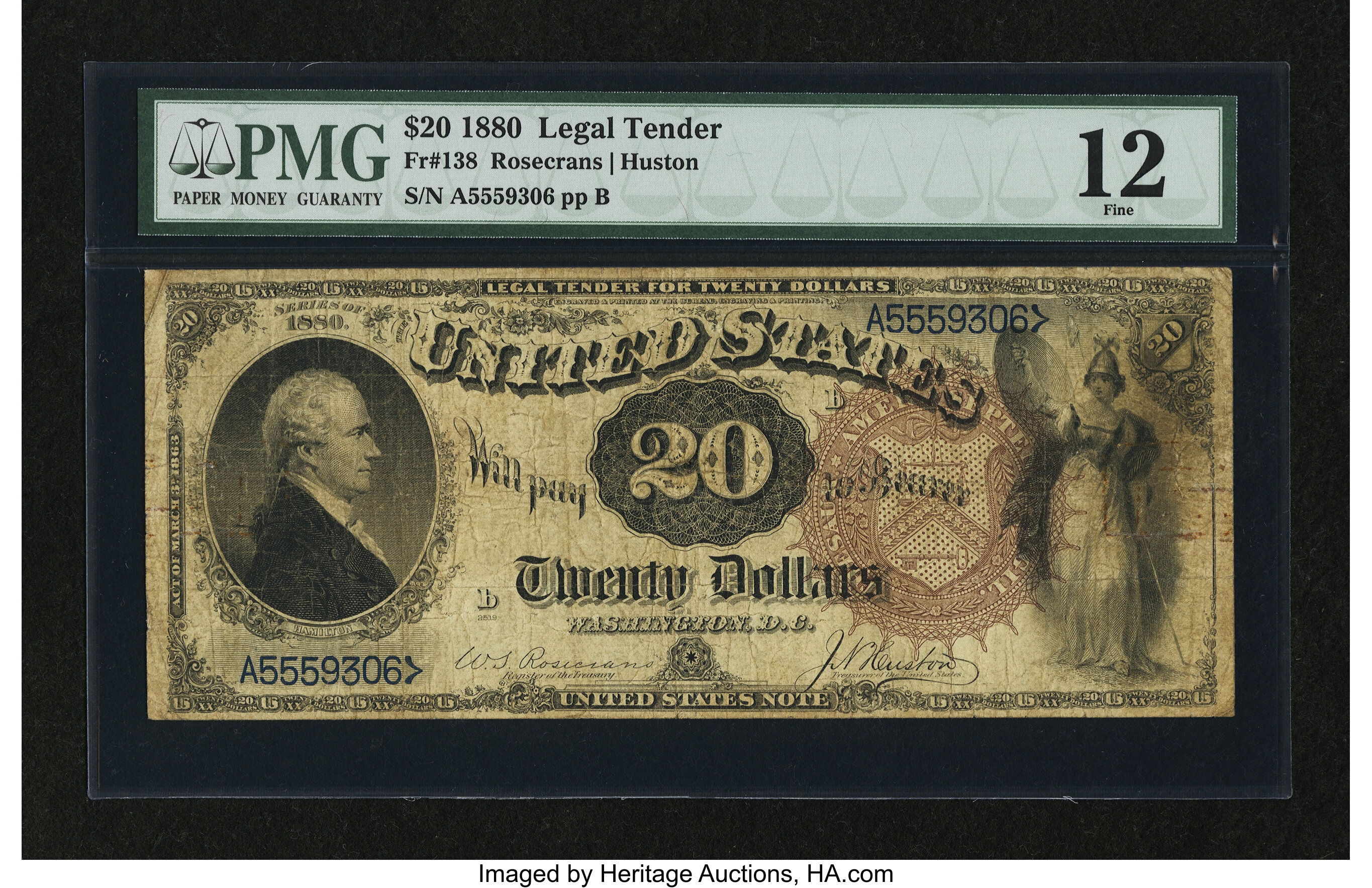 image for: Fr. 138 $20 1880 Legal Tender PMG Fine 12....