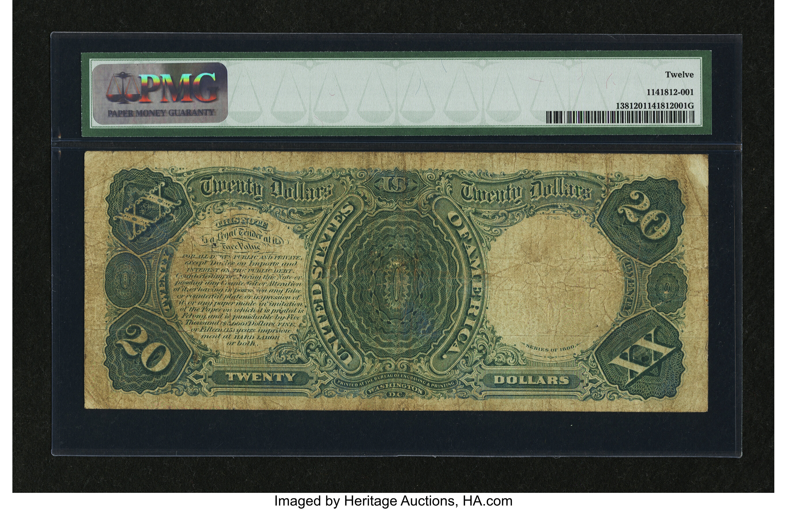 image for: Fr. 138 $20 1880 Legal Tender PMG Fine 12....