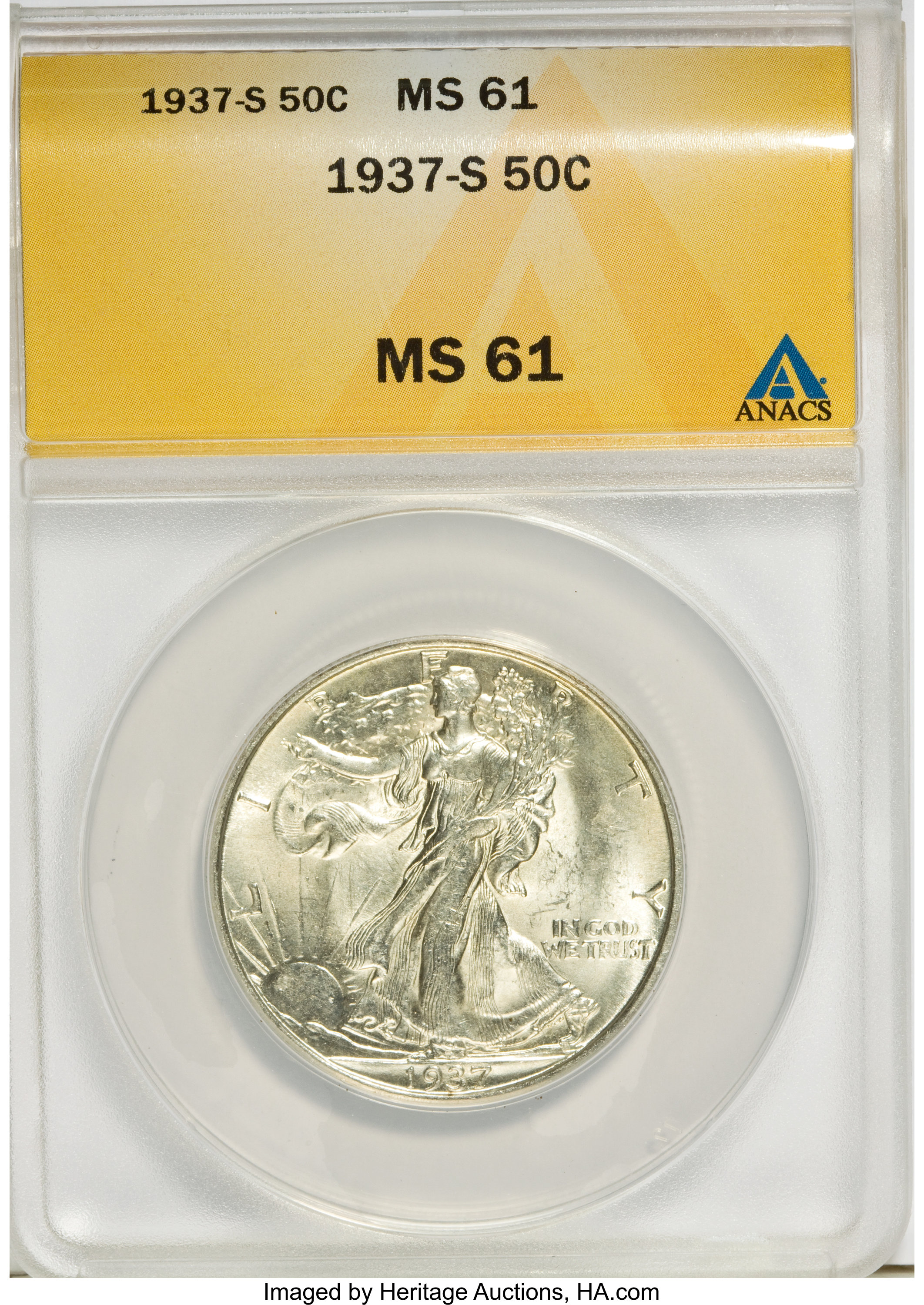 1937-S 50C MS61 ANACS. NGC Census: (3/1040). PCGS Population (4/2091). Mintage: 2,090,000. Numismedia Wsl. Price for NGC/PC...