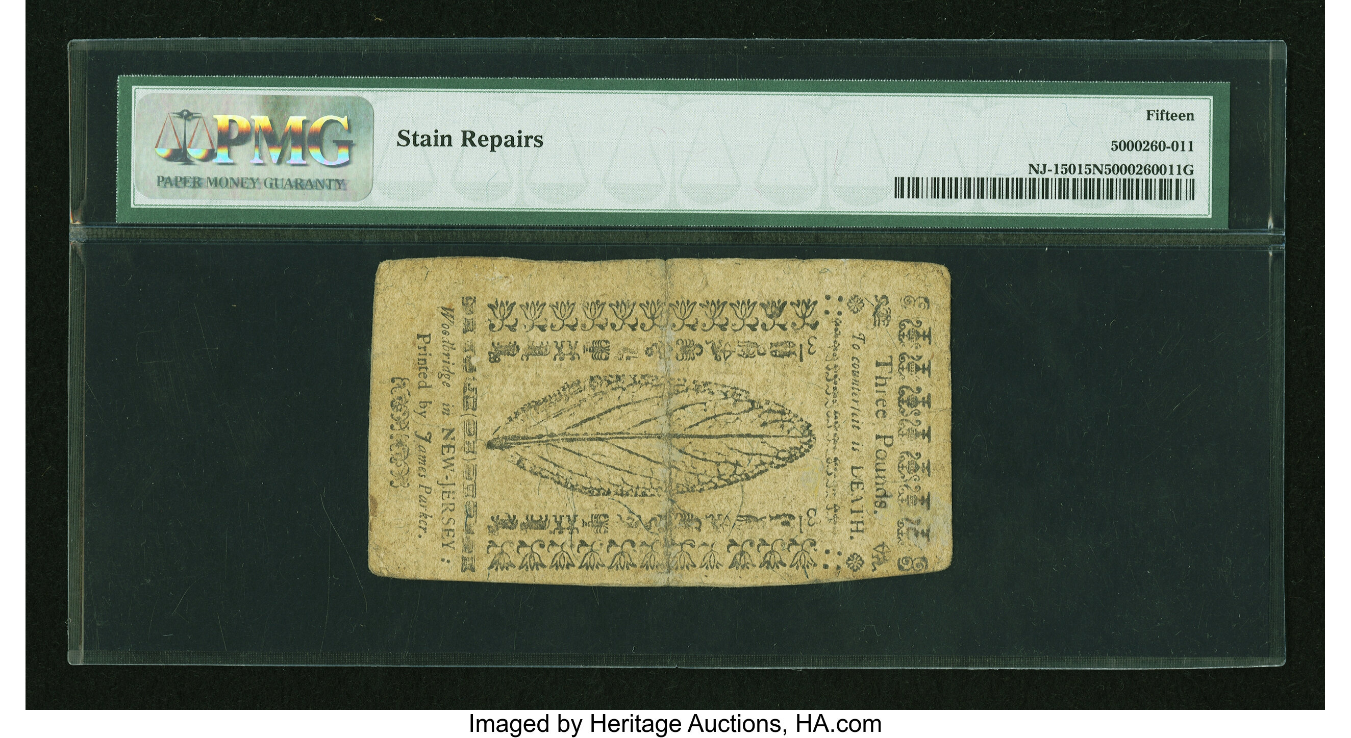 image for: New Jersey April 8, 1762 £3 PMG Choice Fine 15 Net....