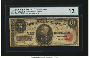 image for: Fr. 371 $10 1891 Treasury Note PMG Fine 12....