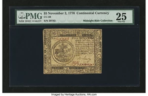 image for: Continental Currency November 2, 1776 $5 PMG Very Fine 25....