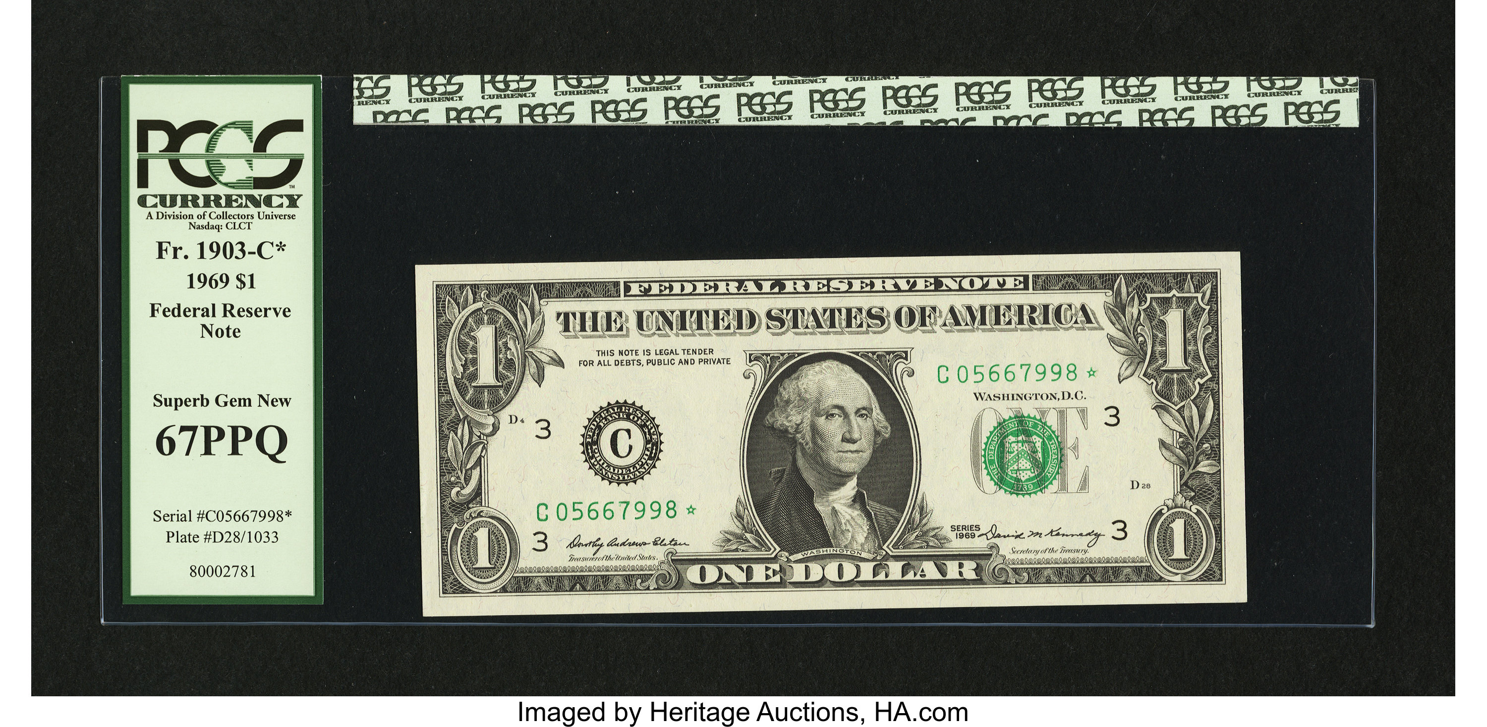 image for: Fr. 1903-C* $1 1969 Federal Reserve Star Note. PCGS Superb Gem New 67PPQ....
