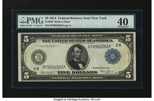 image for: Fr. 849 $5 1914 Federal Reserve Note PMG Extremely Fine 40....
