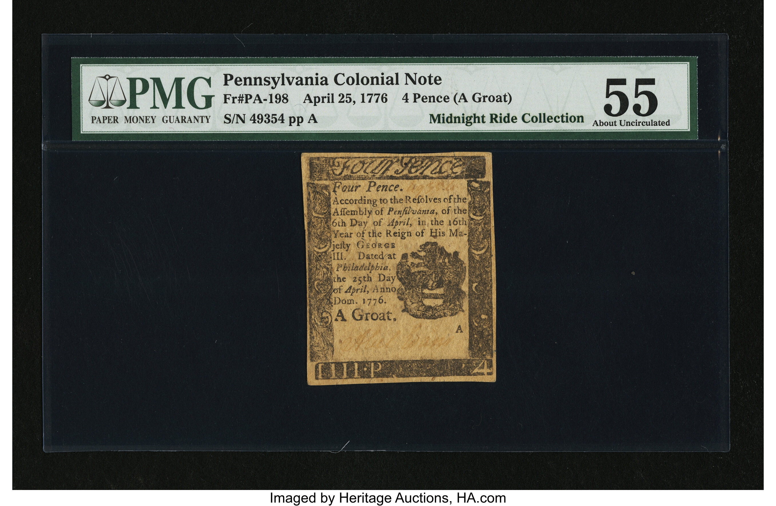 image for: Pennsylvania April 25, 1776 4d PMG About Uncirculated 55....