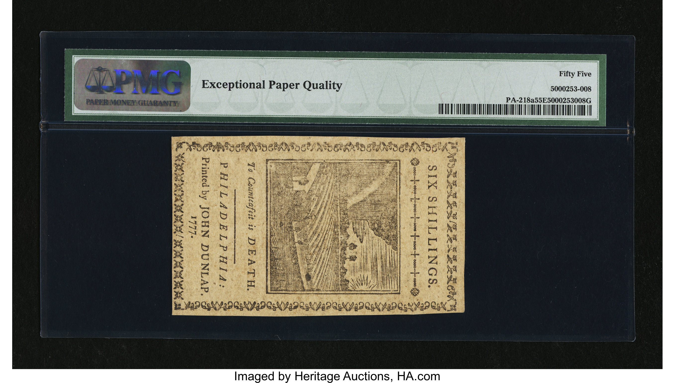 image for: Pennsylvania April 10, 1777 6s PMG About Uncirculated 55 EPQ....